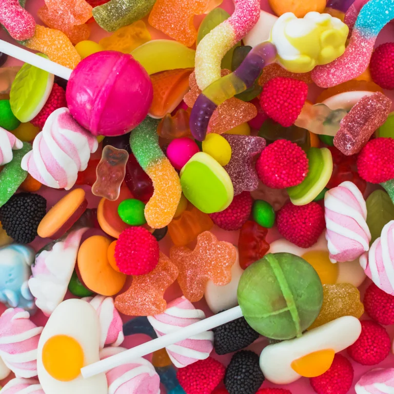 lollipops jelly worms berries